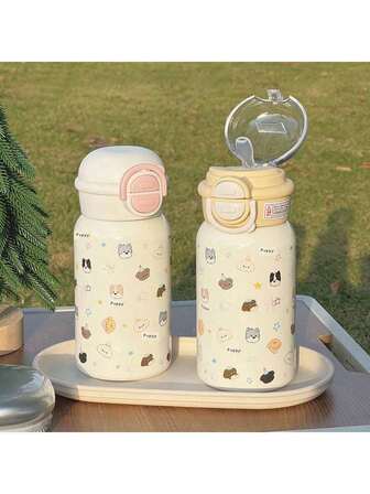 500毫升多巴胺狗狗水瓶 - 二合一吸管盖，12小时保温，316不锈钢材质，一键锁定，可爱学生水杯 / 500毫升保温狗狗水瓶 - 两种饮水模式，316不锈钢材质，12小时保温/保冷，一键开启，防漏设计，人气可爱水杯 / 瞬间提升多巴胺！500毫升幼犬水杯 - 含两个杯盖，12小时保温，316不锈钢材质，单手开启，史上最萌水杯