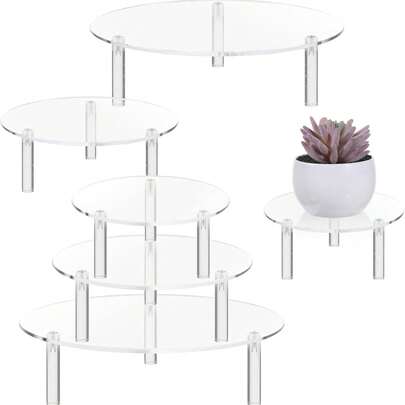 Acrylic Round Display Stand, Transparent Round Holder, Transparent Riser Base, Suitable For Plants, Jewelry, Figurines, Desserts, Home Decor, Weddings, Birthday Parties, Etc. Multiple Sizes Available, Stackable Design