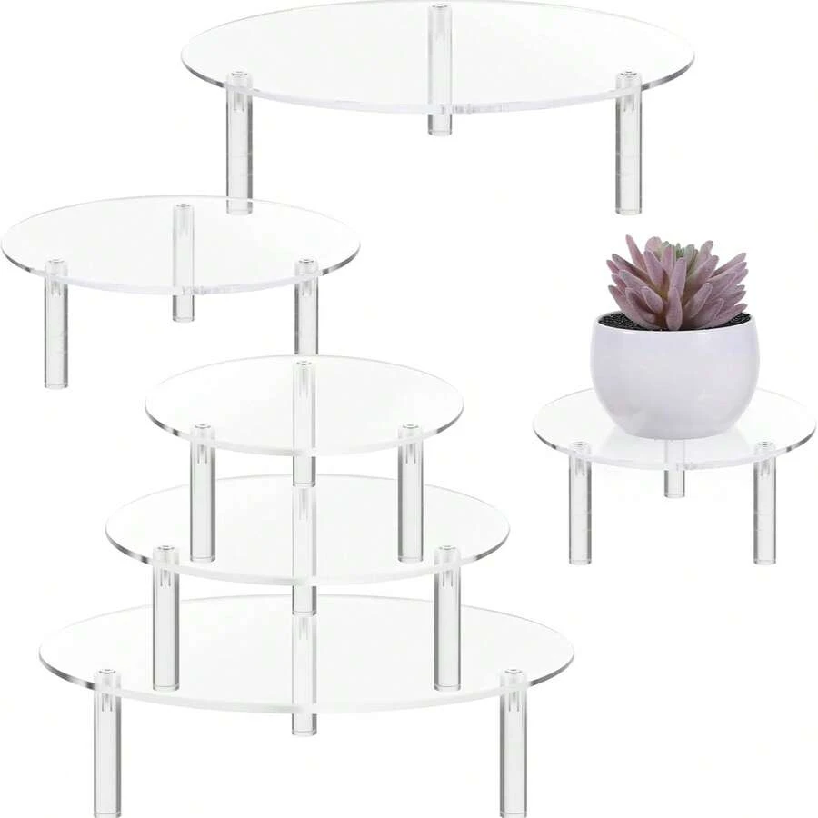 Acrylic Round Display Stand, Transparent Round Holder, Transparent Riser Base, Suitable For Plants, Jewelry, Figurines, Desserts, Home Decor, Weddings, Birthday Parties, Etc. Multiple Sizes Available, Stackable Design - Round - View 1