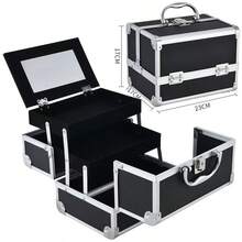 1pc Aluminum Alloy Makeup Case, Portable Makeup Artist Vanity Box With Mirror, Large Capacity Multi-Layer Tool Storage Box