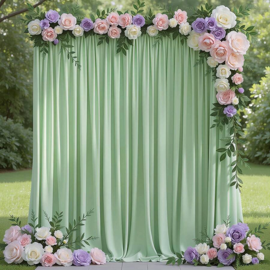 5 pieds x 7 pieds/8 pieds/10 pieds Toile de fond de photographie en polyester sans plis, convient pour les fêtes, les mariages, les anniversaires et autres occasions - Vert clair - Voir 1