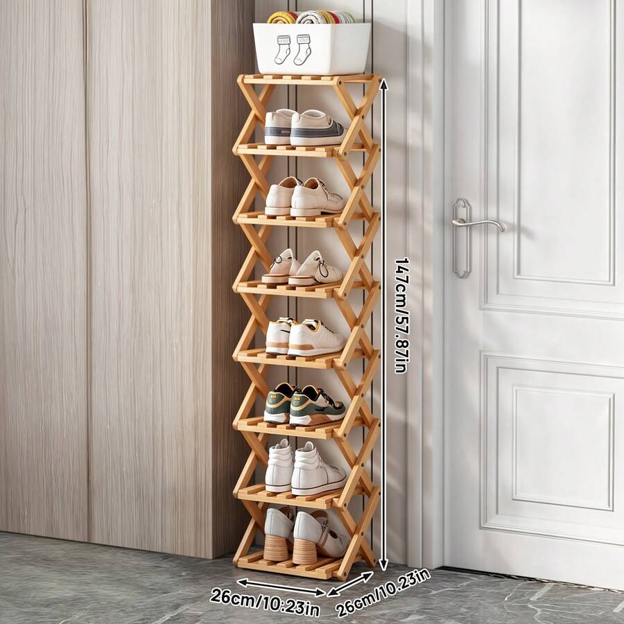 Senmeo Wood Shoe Rack Foldable Shoe Organizer Shoe Storage For Small Spaces Free Standing Shelf For Entryway, Bedroom, Garage (6/8Tiers,Primary Colors) - Maple - Xem 1