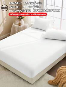 2/3 件套 100% 纯棉床单套装，纯色床上用品套装，柔软透气床垫保护套，亲肤床罩套装，适合所有季节和床型（单人床、双人床、大号床、特大号床）