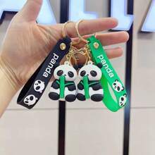 AD 1PC Cute Panda Keychain With Bamboo, Soft PVC Hugging Panda Keyring & Bag Charm, Internet Famous Sichuan Souvenir Gift - one-size - View 11