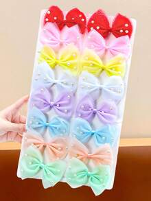 16件套仿珍珠蝴蝶结发夹套装 - 适合女孩和女士，精心制作的蝴蝶结纹理，搭配闪亮的仿珍珠元素，优雅精致。无论是日常出行、购物约会还是派对聚会，一个简单的发夹就能瞬间提升您的时尚感和精致度。可爱配饰、发饰、头饰、发夹 - 彩色 - 查看 6