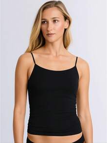 Women's Tank Top With Thin Straps, Premium Polyamide, Fitness Casual Style With Removable Padding - màu đen - Xem 1