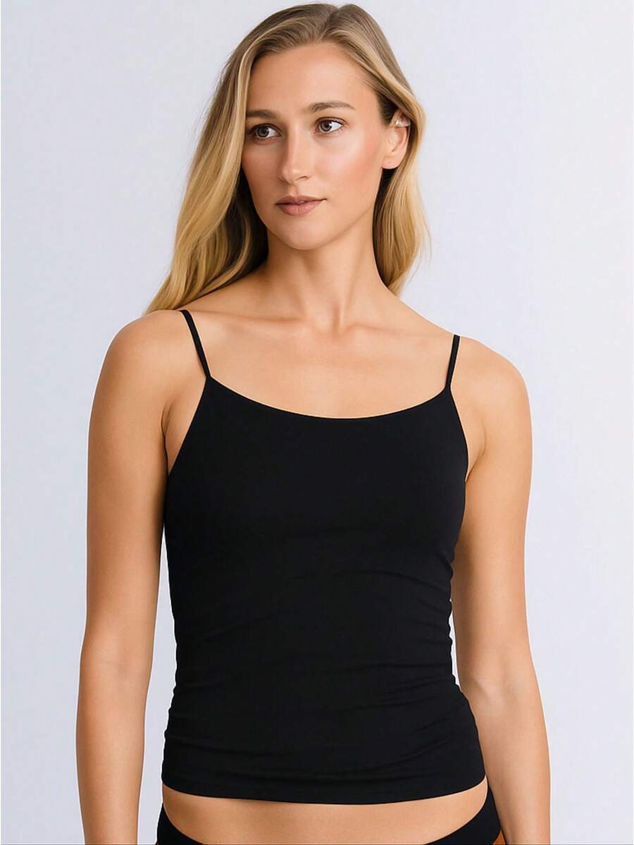 Women's Tank Top With Thin Straps, Premium Polyamide, Fitness Casual Style With Removable Padding - màu đen - Xem 1