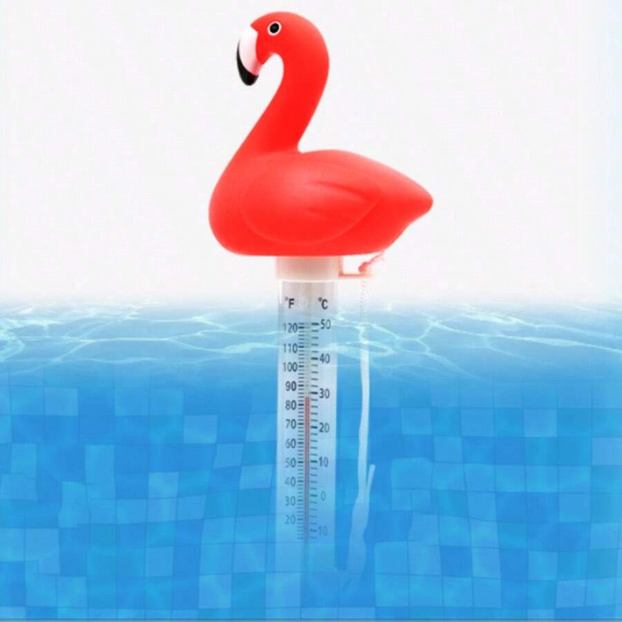 火烈鸟造型泳池温度计，可测量泳池、水疗池、浴缸水温，紫红色 - 玫紅色 - 查看 1