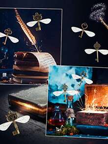 4 buc chei schelete vintage, chei zburătoare cu 4 perechi de aripi de libelulă și șnur elastic de 10 yarzi pentru decorațiuni de petrecere - Multicolor - Vizualizare 4