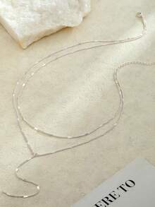 1pc Elegant Multi-Layer Silver-Plated Chain Pendant Necklace, Y-Shaped Layered Necklace, Minimalist Versatile Chain Necklace, Tassel Style Necklace - Silver Stacked Y-shaped Chain Necklace - View 5