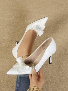 Women's High Heel Pumps, Fashion Bowknot Pointed Toe Stilettos - White - View 1