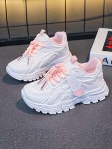 1 Pair Unisex Casual Running Shoes, Lightweight Mesh Breathable Upper, Striped Pattern Design, Low-Top Style, Suitable For Daily Wear, Running And Leisure Activities - Spring/Autumn/All Year Round - Pink - View 3