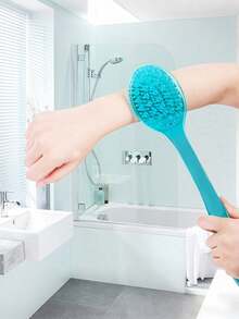 1pc Long Handle Exfoliating Bath Brush - Non-Slip Back Scrubber, Soft Bristles, Waterproof Multi-Function Brush, Suitable For Full Body Exfoliation And Bathroom Cleaning, Ideal For Daily Bathing Care