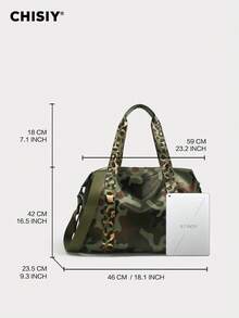 Original New Product Camouflage Green Tote Bag, Color Contrasting Splicing Large Capacity Handbag, Sports Bag, Fitness Bag, Travel Bag, Halloween Christmas Gift Suitable For Work, Vacation, Travel, Shopping, Daily Party Activities, Music Festivals, Autumn And Winter Collection - ngụy trang màu xanh lá cây - Xem 2