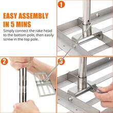 Rastrillo nivelador de césped de 30 x 10 pulgadas, herramienta profesional resistente para paisajismo con mango de acero inoxidable para patio, jardín, tierra y arena, color plateado. - Plateado - Ver 2