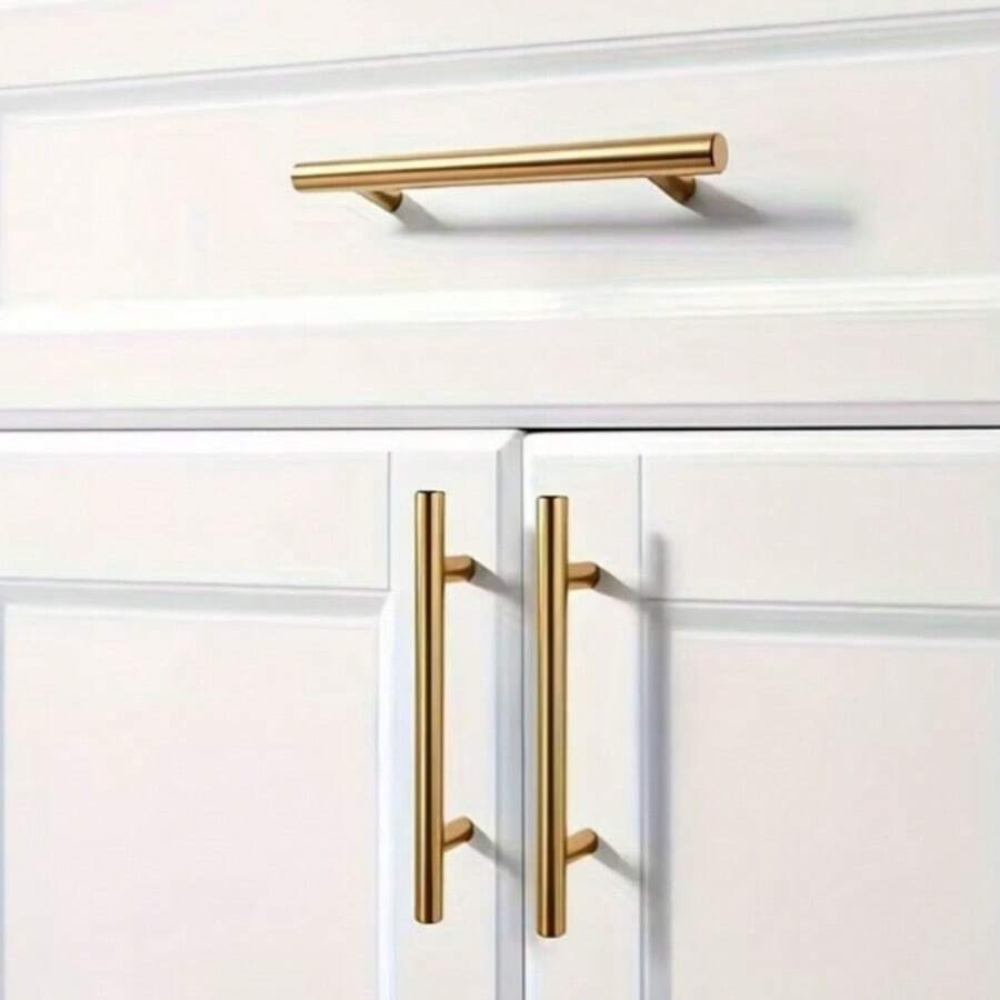 4pcs Gold Cabinet Handles Stainless Steel Kitchen Drawer Pulls Door Knobs For Bathroom Bedroom Furniture - Gold - View 1