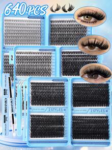 CMAYOME 640/200pcs D-Curl Individual False Eyelashes Set, Includes Adhesive, Sealing Glue, Eyelash Brush, Tweezers, DIY Eyelash Extension Kit, False Lashes + Eyelash Extension Glue + Tweezers + Eyeshadow Brush, Beginner Friendly, Soft & Natural, Thick & Fluffy, Lightweight & Comfortable, Mixed Styles, Large Capacity Segmented False Eyelashes, Suitable For Daily, Evening, Outdoor, Wedding And Other Occasions DIY Eyelash Extension Kit - Multicolor - View 5