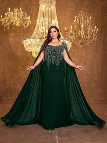 UNITHORSE 女士方领超长袖刺绣修身亚麻针织晚礼服 - 墨綠色 - 查看 4