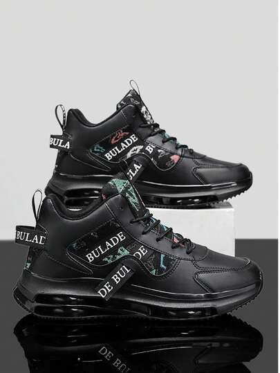 男士透气真皮休闲运动鞋，几何图案设计，系带款式，缓震支撑，配色时尚，适合跑步、步行和日常穿着，舒适时尚，潮流运动鞋 | 现代运动鞋 | 透气鞋面