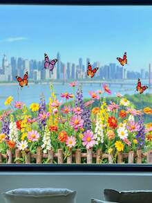 1pc Pastoral Style Daisy Floral Static Cling Window/Wall Sticker, Watercolor Daisy & Butterfly Decor, Adhesive-Free DIY Sticker, Suitable For Girls Room Decoration