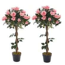 Large Artificial Rose Tree In Pot Fake Flower Plant Outdoor Home Office Decor UK - Pink - View 3