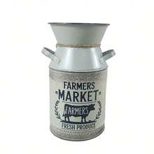Distressed Green Iron Dual-Handled Decorative Milk Can Bottle Printed With "FARMERS MARKET" And Cow Graphic, Vintage Worn Texture With Jute Rope Tie, Suitable For Rustic Floral Vases, Storage, Home And Retail Displays To Create A Natural, Earthy Ambiance. - Four Seasons Double-eared Teapot 7 - View 6