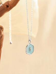 Women's Petite Cross Necklace, Delicate Silver Cross Pendant Necklace, Cute Small Cross Choker, Minimalist Cross Charm Necklace, Simplistic Religious Jewelry, Lovely Gift, Christian Gift, Suitable For Women And Teens, Wearable Year-Round, Also Suitable For Christmas - Silver Blue Base With Oil-dropped Cross - View 6