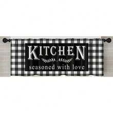 1pc/2pcs Farmhouse Rustic Kitchen Window Curtains Valance, Wooden Vintage Window Valance Curtain With Grey/Teal/Black Kitchen Design Curtains, Polyester Small Cafe Drapes For Festival Holiday Anniversary Gifts Housewarming Gifts, Window Treatment Short Curtain For Living Room Bedroom Bathroom Farmhouse Kitchen Decor, Rod Pocket, Machine Washable - 鄉村廚房 2 - 查看 7