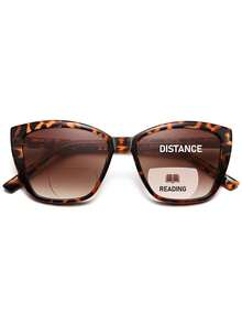 1pcs Ladies' Bifocal Reading Sunglasses, Oversized Cat Eyes, Fashionable Sun Shading Reading Glasses Integrated With Spring Hinged Glasses - 太陽雙光 - 查看 10