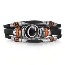 1pc Fashionable 26 English Letter Leather Bracelet, Handmade Adjustable Braided Bracelet For Men - Black - View 14