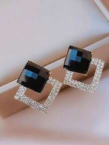 一对经典欧美风格菱形水晶耳钉，时尚百搭的奢华耳环 - 彩色 - 查看 2