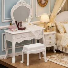 娃娃屋梳妆台套装：迷你家具卧室场景配件，梳妆台，床头柜，梳妆桌 - 彩色 - 查看 4