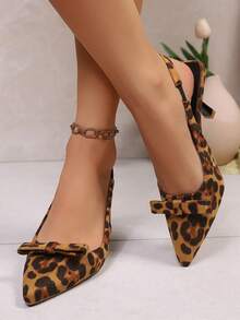 Pointed Toe Bow Backless Women High Heel Sandals, Summer Slip-On Stilettos High Heels - Leopard Color - View 1