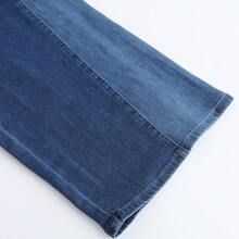 THUNDER Womens High Waisted Wide Leg Jeans Stretchy Distressed Pants - Patch Blue - View 6