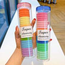 48个装女士黑色、咖啡色、彩色简约高端发圈，时尚百搭优雅发饰，适合日常外出、扎马尾、化妆、搭配服装，随机颜色罐盖，发圈，橡皮筋，发绳，弹力发圈 - 彩色 - 查看 7