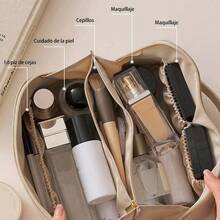 Bolsa de Cosméticos de Viaje de Gran CapacidadCosmetiquera de Piel para Mujeres Neceser de Viaje Impermeable Bolsa de Cosméticos Multifuncional para Mujer con Asas y Compartimentos PU Negro - PUNegro - Ver 3