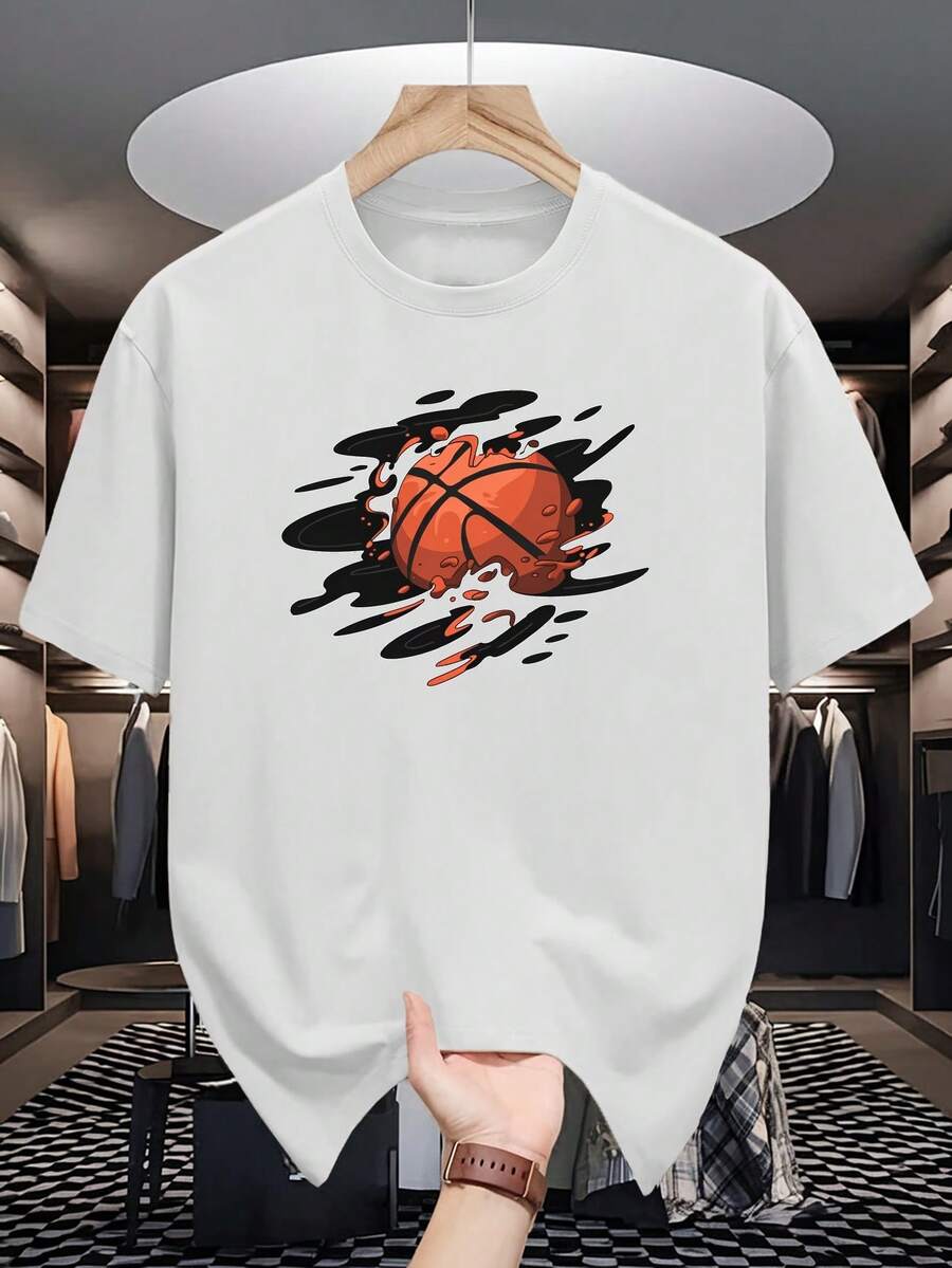 Camiseta de manga corta con cuello redondo estampada, camiseta de patrón de... - Blanco - Ver 1