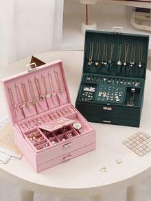 Neue Luxus Schmuckaufbewahrungsbox, elegante dunkelgrüne Farbe, hochwertige, filigrane Gestaltung für Halsketten, Ohrringe, Armbänder, große Kapazität Mehrebenen-Aufbewahrung, Valentinstag, Sonne, Reise, coole, Studentenwohnheim Aufbewahrung