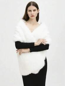 Elegant & Fashionable Women's Bridal Wedding Party Outdoor Autumn/Winter Windproof Warm Faux Fur Shawl - Black - View 9