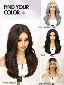 【优雅发型】棕色渐变层次直发假发，即戴即走，高品质无胶假发，耐热纤维，适合女性日常佩戴 - 挑染棕色 - 查看 5