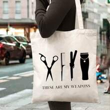 Tote Bag Unisex Shoulder Bag For Commuting Travel Daily Use Black White Colors With These Are My Design Perfect For Hair Stylists And Barbers Shop Accessories, Work Bag, Minimalist Design, Graphic Print Tote, Sturdy Construction, Durable Fabric, Carryall Bag, Spacious Tote, Commuters Bag, Professionals Bag - 白色 - 查看 2