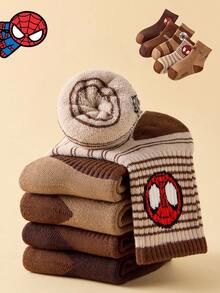 10 双 Marvel 儿童袜子，超级英雄蜘蛛侠女童厚保暖毛巾袜，韩国卡通男童袜子，透气婴幼儿袜子，地板袜 - 彩色 - 查看 1