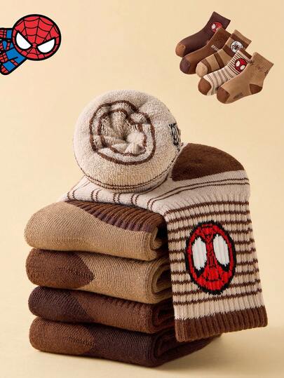  10 par Marvel barnstrumpor, superhjälte Spider-Man tjocka varma handduksstrumpor för flickor, koreanska tecknade strumpor för pojkar, andningsbara babysockor, golvsockor