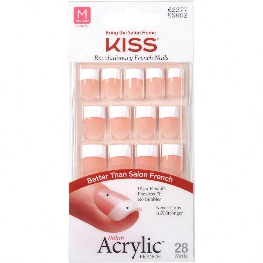 Uñas Postizas Acrílicas Punta Francés Cuadrada Corta KISS PEGAMENTO ROSA Y LIMA INCLUIDO Uñas flexibles y ajustables obtén tu mani en solo minutos - Fiebre del azúcar - Ver 1