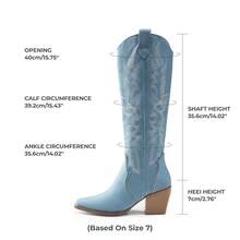 Knee High Boots Women, Pull On Zipper Chunky Heel Pointed Toe Embroidered Western Festival Cowgirl Cowboy Boots