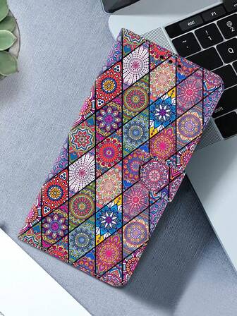 GLANDOTU Mandala Pattern Flip Cover Phone Case With Card Holder, Stand And Lanyard PU Leather Phone Case Compatible With Multiple Phone Brands And Models