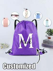 Personalized Initial & Name Drawstring Backpack, Teens' Name Printed Sports, Swimming, Fitness, After-School Club Bags, Drawstring Bag, Fitness Backpack, Drawstring Fitness Bag, Youth Backpack, Swimming Bag, Beach Bag, Suitable For Fitness, Travel, Sports, Back To School Sports Backpack - Multicolor - View 6
