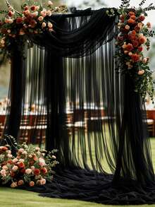 Elegant 26.2-Foot Black Wedding Arched Curtains - Classic Polyester Transparent Mesh, Suitable For Ceremonies, Receptions And Stage Decorations. Perfect For Events And Party Supplies On Christmas, Halloween, Engagement And Other Occasions. - Black - View 1