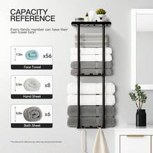 Bathroom Towel Storage Rack, 28 Inch Wall Mounted Bathroom Towel Rack With Rack, Can Accommodate 6 Large Towels, Roll Towel Wall Mounted Towel Rack, Black/White - Black - View 3
