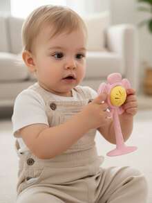 1pc Flower Shaped Rattle Suction Cup Toy - Suction Cup Toy - Chewable Teether - Hand Grab Rattle Toy, Silicone Material, Christmas Gift - Multicolor - View 5